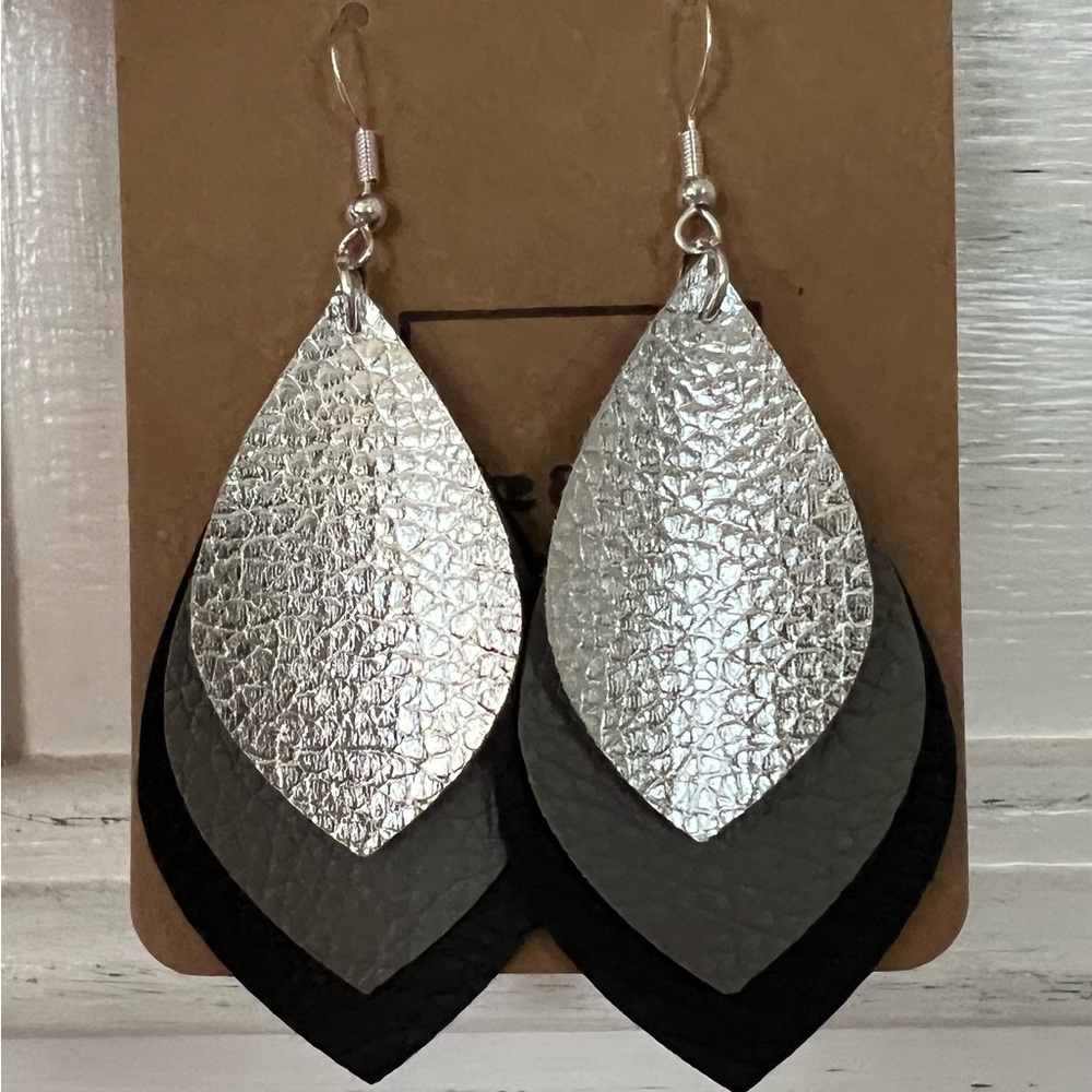 Triple layer faux leather earrings.